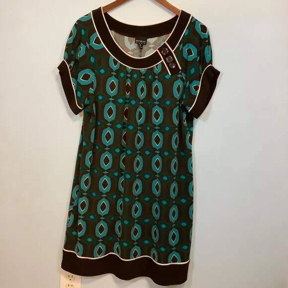 70s Inspired En Focus Studio Womens 16 Dress Mod Geometric Print Retro Chic - Picture 1 of 8